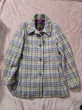 Coach wool Tattersall coat Gray Base Multicolored Plaid Blue Purple Green Small